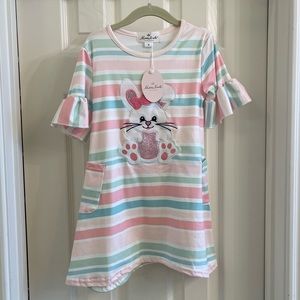 NWT Marie Nicole Pastel Striped Easter Bunny Swing Dress - Size: M
